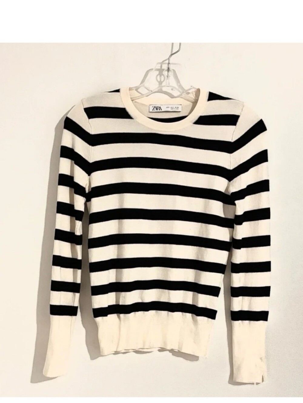 Zara Women's Striped Crewneck Sweater in Black and White